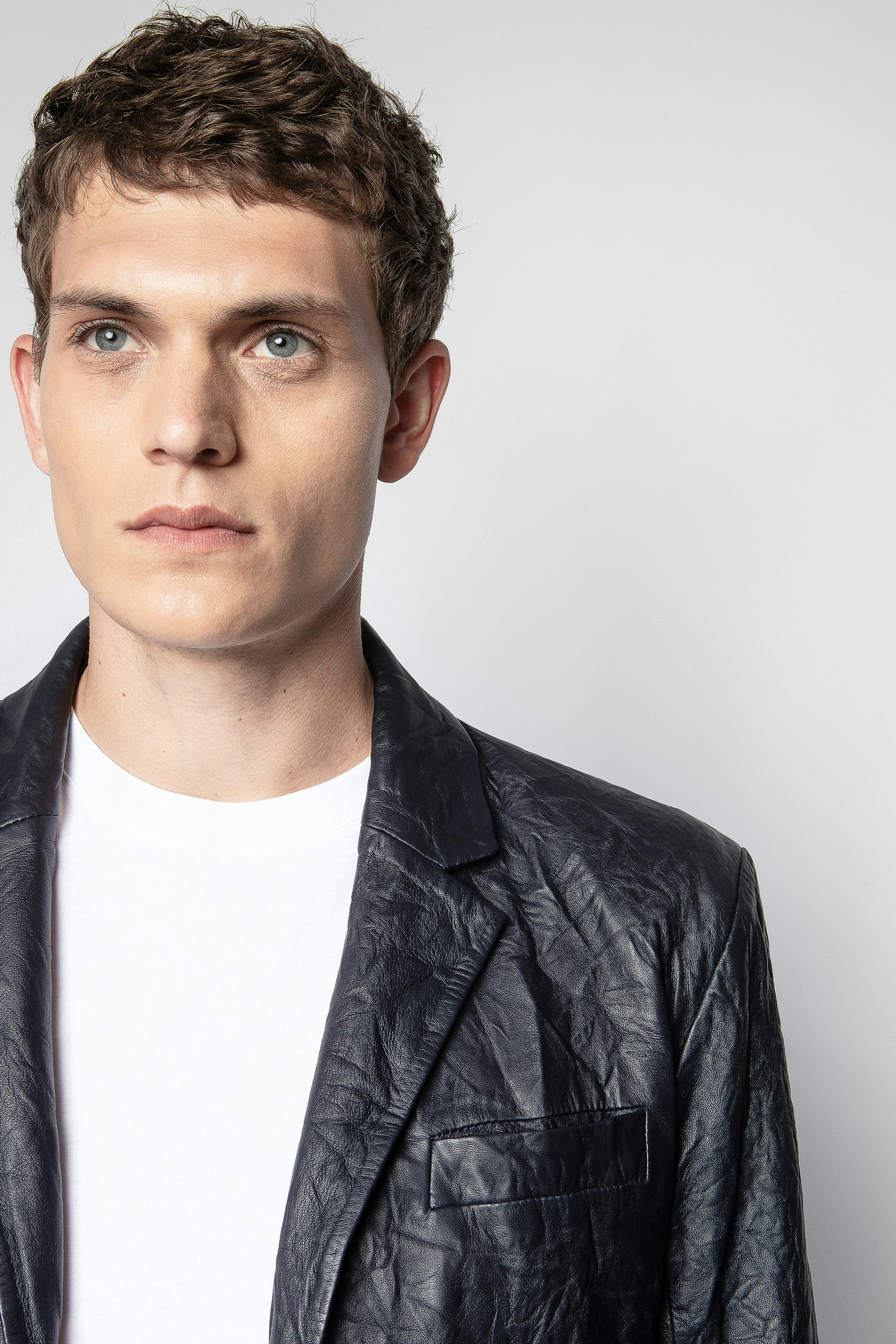 Valfried Crinkle Leather Blazer - Men’s Ink tailored jacket in crinkle leather.